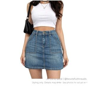 CHAPS Size 6 Light Wash Denim Mini Skirt Y2K Pocket Detail